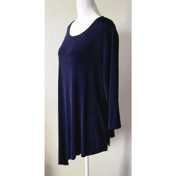 Chicos Travelers Womens Asymmetrical Tunic Top Sz 3 / XL  Blue Jersey Knit Gold - Picture 5 of 10
